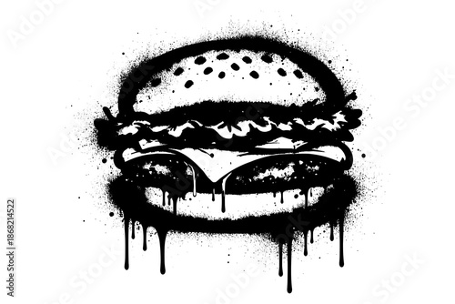 Graffiti style dripping cheeseburger with lettuce and tomato