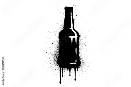 Grunge bottle dripping paint on white background