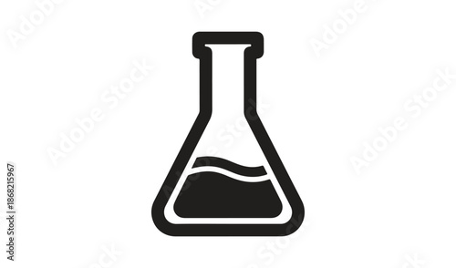 Bold Outline Icon of an Erlenmeyer Flask with Liquid for Chemistry Experiments and Laboratory Research