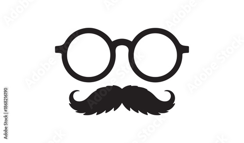 Classic disguise mask with round glasses and a thick bushy mustache, humor and secret identity concept vector illustration