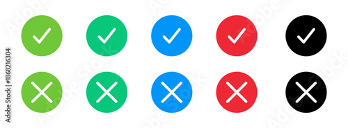 Check and Cross Icons Set in Multiple Colors, Confirmation and Error Symbols for UI, App, Dashboard and Web Interface Design
