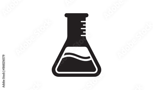 Minimalist Black Erlenmeyer Flask Icon with Liquid and Measurement Scale for Chemistry and Laboratory Research