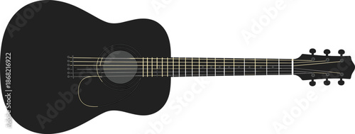 Acoustic guitar silhouette, six-string instrument, music icon, fretboard detail, sound hole, tuning pegs, black design, musical art, guitar anatomy, stringed instrument