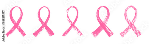 Bold brush drawn pink ribbon cross set. Breast cancer day sign. Pink ribbon line art with dry brush and rough texture for poster ,banner and t-shirt. Women Cancer fighting ideas