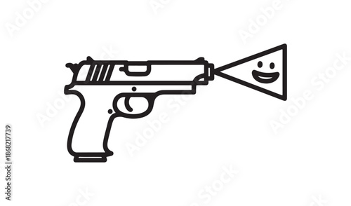 Prank Toy Gun with Smiley Face Flag Fun Joke and Gag Concept Vector Illustration