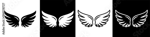 Minimalist graphic illustration of ethereal angel wings symbolizing freedom and flight
