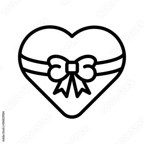 Valentine heart with ribbon bow line art icon vector
