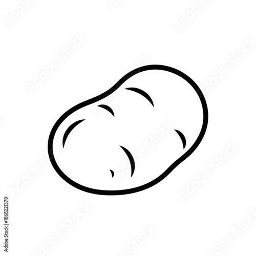 Minimalist black outline vector icon of a single potato, symbolizing food ingredients, agriculture, harvest and raw produce, isolated on a transparent background