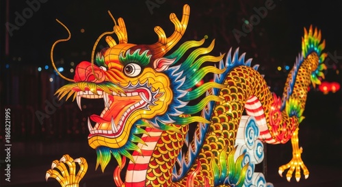 Wallpaper Mural Vibrant dragon lantern at night festival with colorful lights Torontodigital.ca