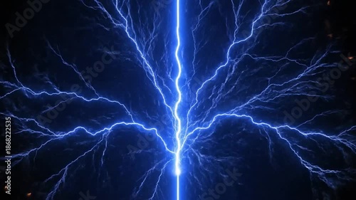 Electric Lightning Bolt in Dramatic Dark Blue with Vibrant Electric Glow for Energy Background