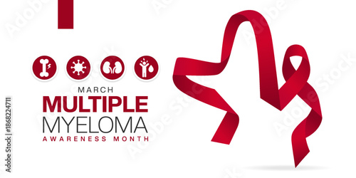 March Is National Multiple Myeloma Awareness Month. Bone, virus, kidney, people and ribbon. Great for cards, banners, posters, social media and more. White background.  