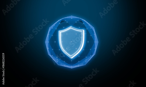 Quadro su tela Digital Shield: A glowing, ethereal shield symbol, at the heart of security, rad