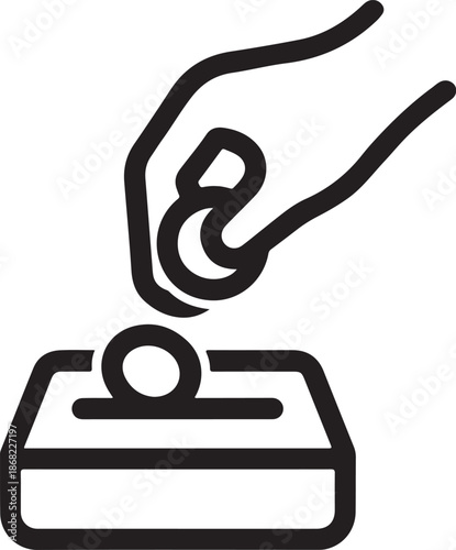 Hand putting coin into donation box, charity concept, giving aid