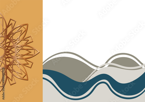 Ornamental mandala background template with dynamic wave shapes