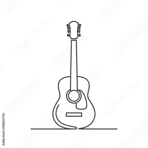Minimalist Acoustic Guitar Line Art Illustration on White Background