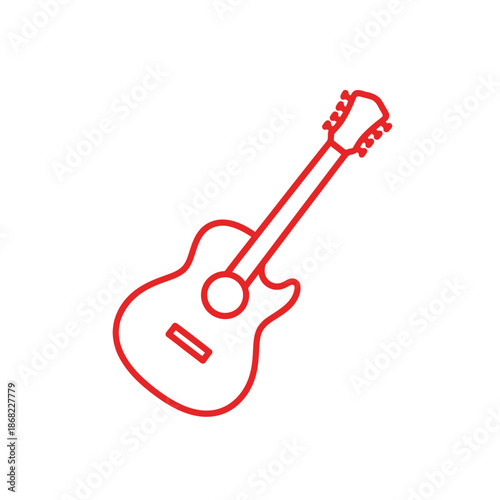 Red Outline Guitar Icon Vector Art, Simple Acoustic Instrument Symbol