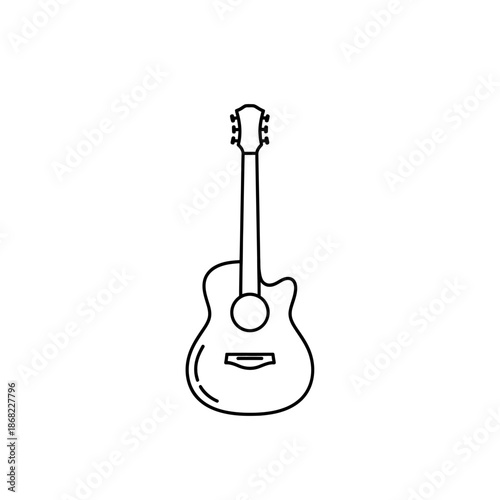 Simple Line Art Acoustic Guitar Icon, Minimalist Music Instrument Vector
