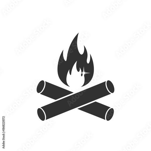 Vector illustration icon black icon of campfire with crossed logs isolated on for outdoor and adventure themes