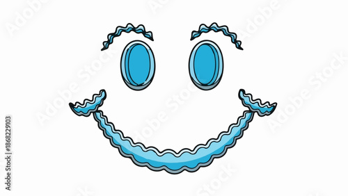 Blue wavy cartoon face with large oval eyes and a wide grin