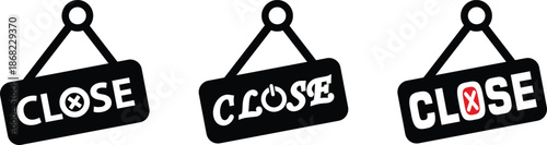 A set of modern closed shop hanging sign icons with different close symbol variations, suitable for UI, apps, websites, and business status indicators.