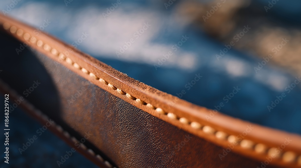 Obraz premium Close-up of leather being burnished along the edges, smooth glossy finish forming through friction, symbolizing quality control and premium handmade detail. cinematic color correction, natural