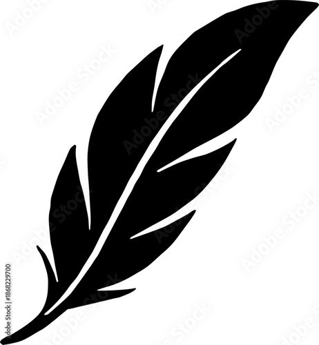 Bird Feather Silhouette Icon, Soft Lightweight Quill Vector Illustration