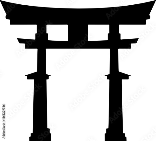 Japanese Torii Gate Silhouette Vector Illustration, Traditional Shinto Shrine Entrance Icon