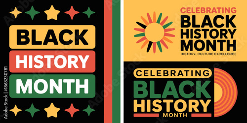 A vibrant collection of black history month celebration designs with pan-african colors