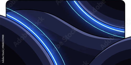 Abstract dark blue waves with glowing cyan lines