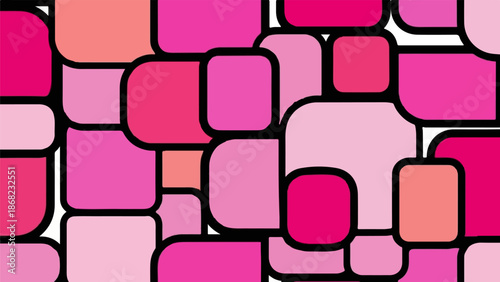 Abstract pattern of rounded rectangles in various shades of pink and coral