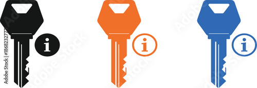 The image showcases three identical key icons, each in a different color, set against a plain white background.