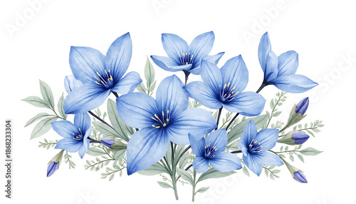 Blue Flower Bouquet Illustration with Spring Blooms