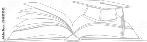Graduation cap on open book illustration