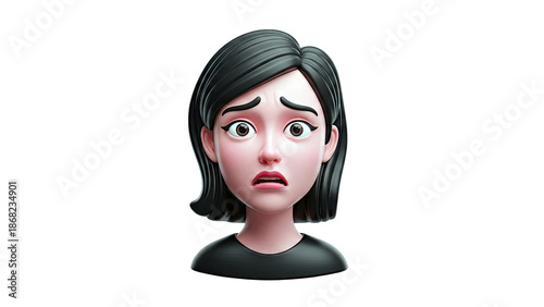 3D Cartoon Woman with a Scared Expression