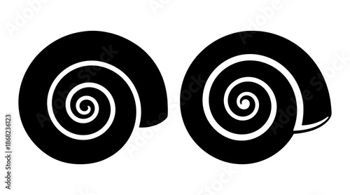 Two snail shell spiral silhouettes for nature and marine life vector design elements