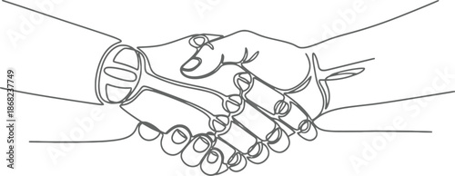 Handshake between two people illustrated in simple line art