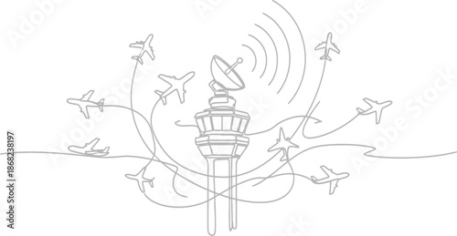Air traffic control tower guiding planes