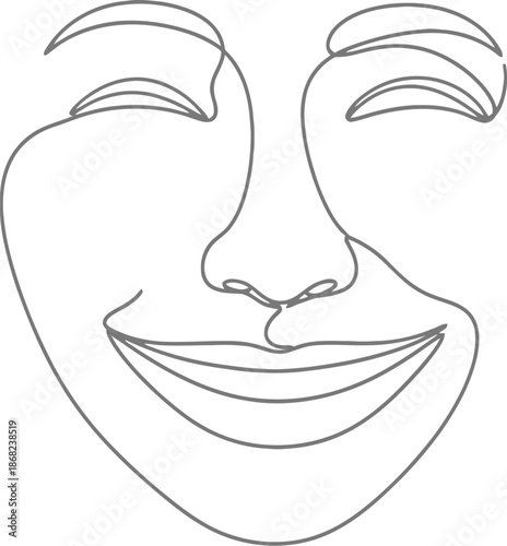 Simple line drawing of a smiling face with closed eyes