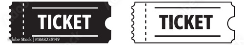 Graphic ticket icon set featuring two contrasting designs, solid and outline, for event admission and entertainment