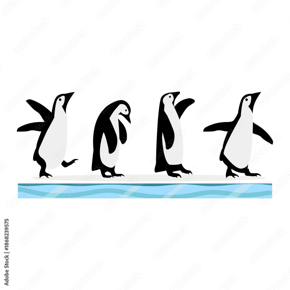 Obraz premium Penguin Silhouettes Walking on Iceberg Graphic