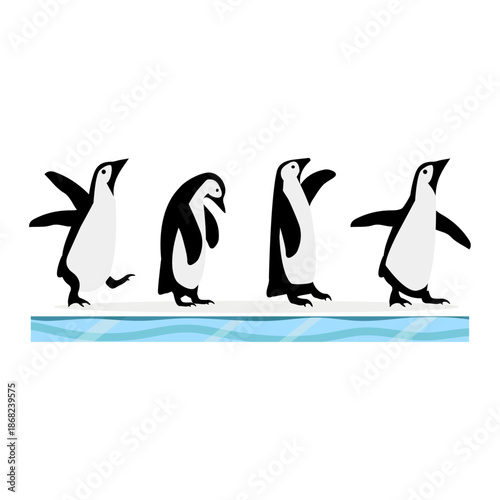 Penguin Silhouettes Walking on Iceberg Graphic