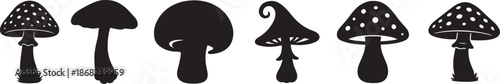 Mushroom icon set in bold vector silhouette style, ideal for nature, food, and botanical design