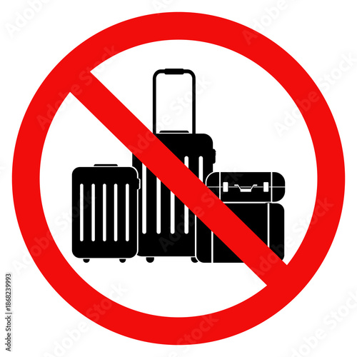 Baggage not allowed in this area sign, Prohibition of baggage transportation. Prohibition of placing luggage on the escalator. Flat vector illustration design