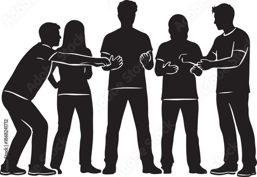 Group of people arguing in silhouette style