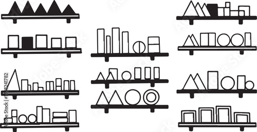 Geometric shapes on shelves illustration