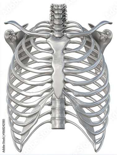 Realistic human rib cage anatomy isolated on white background, medical visualization concept ideal for anatomy education and healthcare design