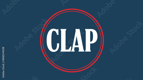 Bold white "CLAP" text inside a red-lined circle on a deep blue background