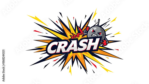 Explosive comic-style illustration featuring a bomb character and the word "CRASH" on a white background