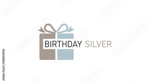 A minimalistic gift box icon split in two with the words "BIRTHDAY SILVER" beside it