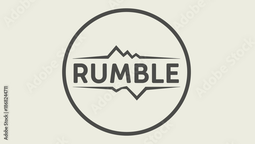 A circular logo featuring a wordmark with mountainous graphic. Inside a grey circle